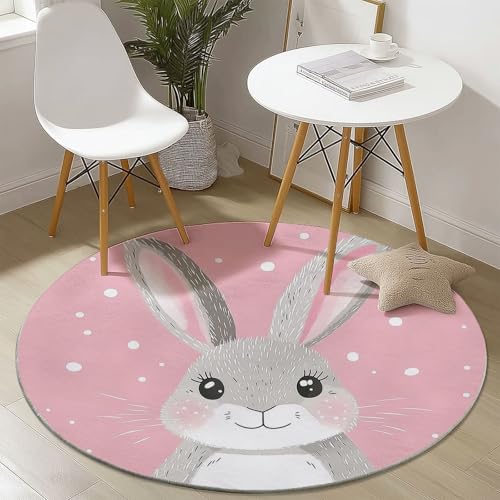 Waschbare Runde Teppiche 180 cm, Niedlich Kaninchen Punkte Muster Rutschfester Runder Rugs für das Wohnzimmer, Rosa Weicher Niedrigfloriger Teppich für unter den Esstisch Waschbare Runde Teppiche 180 cm, Niedlich Kaninchen Punkte Muster Rutschfester Runder Rugs für das Wohnzimmer, Rosa Weicher Niedrigfloriger Teppich für unter den Esstisch von Generisch