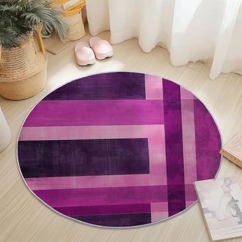 Waschbare Runde Teppiche 180 cm, Retro Streifen Linien Muster Rutschfester Runder Rugs für das Wohnzimmer, Lila Weicher Niedrigfloriger Teppich für unter den Esstisch Waschbare Runde Teppiche 180 cm, Retro Streifen Linien Muster Rutschfester Runder Rugs für das Wohnzimmer, Lila Weicher Niedrigfloriger Teppich für unter den Esstisch von Generisch