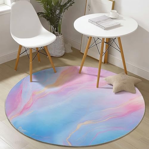 Waschbare Runde Teppiche 180 cm, Traum Marmor Textur Muster Rutschfester Runder Rugs für das Wohnzimmer, Blau Weicher Niedrigfloriger Teppich für unter den Esstisch Waschbare Runde Teppiche 180 cm, Traum Marmor Textur Muster Rutschfester Runder Rugs für das Wohnzimmer, Blau Weicher Niedrigfloriger Teppich für unter den Esstisch von Generisch