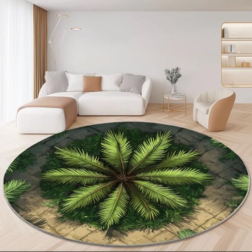 Waschbare Runde Teppiche 60 cm, 2D-Spiel Palmen Muster Rutschfester Runder Rugs für das Wohnzimmer, Grün Weicher Niedrigfloriger Teppich für unter den Esstisch Waschbare Runde Teppiche 60 cm, 2D-Spiel Palmen Muster Rutschfester Runder Rugs für das Wohnzimmer, Grün Weicher Niedrigfloriger Teppich für unter den Esstisch von Generisch