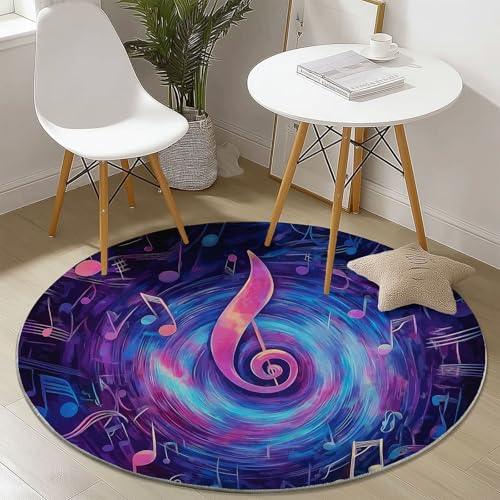 Waschbare Runde Teppiche 60 cm, Abstrakt Musiknotation Muster Rutschfester Runder Rugs für das Wohnzimmer, Blau Lila Weicher Niedrigfloriger Teppich für unter den Esstisch Waschbare Runde Teppiche 60 cm, Abstrakt Musiknotation Muster Rutschfester Runder Rugs für das Wohnzimmer, Blau Lila Weicher Niedrigfloriger Teppich für unter den Esstisch von Generisch