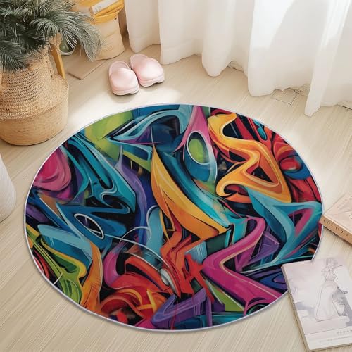 Waschbare Runde Teppiche 60 cm, Abstrakt Von Farbe Graffiti Muster Rutschfester Runder Läufer für das Wohnzimmer, Bunt Weicher Niedrigfloriger Teppich für unter den Esstisch Waschbare Runde Teppiche 60 cm, Abstrakt Von Farbe Graffiti Muster Rutschfester Runder Läufer für das Wohnzimmer, Bunt Weicher Niedrigfloriger Teppich für unter den Esstisch von Generisch