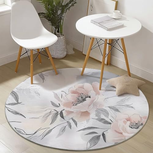 Waschbare Runde Teppiche 60 cm, Aquarell Blumen Muster Rutschfester Runder Rugs für das Wohnzimmer, Grau Weicher Niedrigfloriger Teppich für unter den Esstisch Waschbare Runde Teppiche 60 cm, Aquarell Blumen Muster Rutschfester Runder Rugs für das Wohnzimmer, Grau Weicher Niedrigfloriger Teppich für unter den Esstisch von Generisch