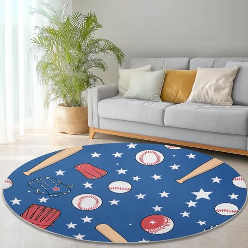 Waschbare Runde Teppiche 60 cm, Baseball Handschuh Sterne Muster Rutschfester Runder Rugs für das Wohnzimmer, Blau Weicher Niedrigfloriger Teppich für unter den Esstisch Waschbare Runde Teppiche 60 cm, Baseball Handschuh Sterne Muster Rutschfester Runder Rugs für das Wohnzimmer, Blau Weicher Niedrigfloriger Teppich für unter den Esstisch von Generisch