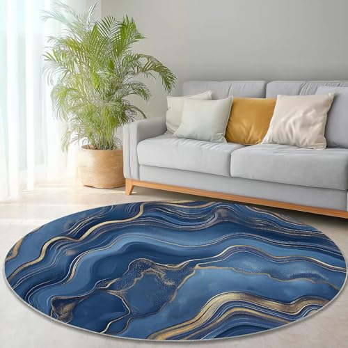 Waschbare Runde Teppiche 60 cm, Blauer Achat Textur Muster Rutschfester Runder Rugs für das Wohnzimmer, Blau Weicher Niedrigfloriger Teppich für unter den Esstisch Waschbare Runde Teppiche 60 cm, Blauer Achat Textur Muster Rutschfester Runder Rugs für das Wohnzimmer, Blau Weicher Niedrigfloriger Teppich für unter den Esstisch von Generisch