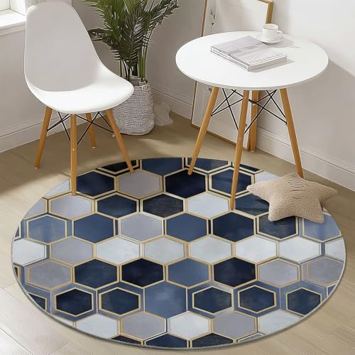 Waschbare Runde Teppiche 60 cm, Farbverlauf Geometrisch Sechsecke Muster Rutschfester Runder Rugs für das Wohnzimmer, Blaugrau Weicher Niedrigfloriger Teppich für unter den Esstisch Waschbare Runde Teppiche 60 cm, Farbverlauf Geometrisch Sechsecke Muster Rutschfester Runder Rugs für das Wohnzimmer, Blaugrau Weicher Niedrigfloriger Teppich für unter den Esstisch von Generisch