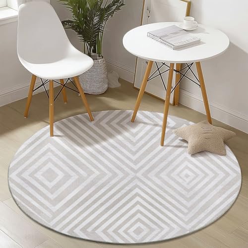 Waschbare Runde Teppiche 60 cm, Geometrie Linien Muster Rutschfester Runder Rugs für das Wohnzimmer, Grau Weicher Niedrigfloriger Teppich für unter den Esstisch Waschbare Runde Teppiche 60 cm, Geometrie Linien Muster Rutschfester Runder Rugs für das Wohnzimmer, Grau Weicher Niedrigfloriger Teppich für unter den Esstisch von Generisch