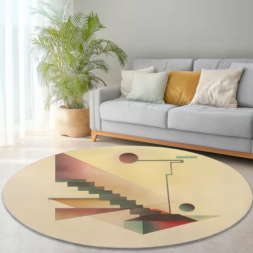 Waschbare Runde Teppiche 60 cm, Geometrie Treppen Muster Rutschfester Runder Rugs für das Wohnzimmer, Beige Weicher Niedrigfloriger Teppich für unter den Esstisch Waschbare Runde Teppiche 60 cm, Geometrie Treppen Muster Rutschfester Runder Rugs für das Wohnzimmer, Beige Weicher Niedrigfloriger Teppich für unter den Esstisch von Generisch