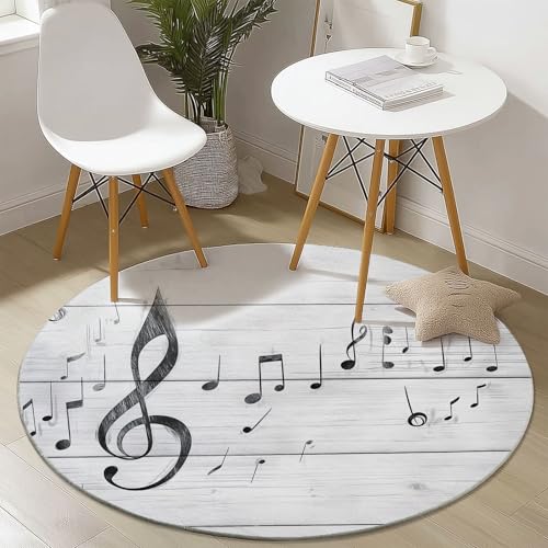 Waschbare Runde Teppiche 60 cm, Holzbrett Notenzeile Musiknoten Muster Rutschfester Runder Rugs für das Wohnzimmer, Weiß Weicher Niedrigfloriger Teppich für unter den Esstisch Waschbare Runde Teppiche 60 cm, Holzbrett Notenzeile Musiknoten Muster Rutschfester Runder Rugs für das Wohnzimmer, Weiß Weicher Niedrigfloriger Teppich für unter den Esstisch von Generisch