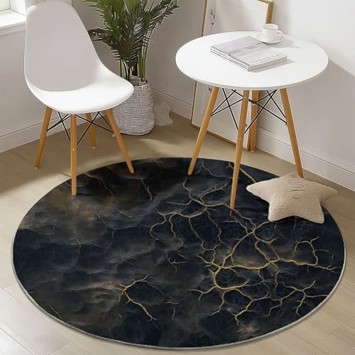 Waschbare Runde Teppiche 60 cm, Landschaft Adertopographie Muster Rutschfester Runder Rugs für das Wohnzimmer, Schwarz Weicher Niedrigfloriger Teppich für unter den Esstisch von Generisch