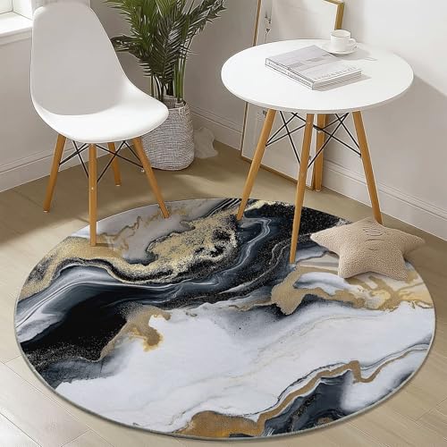 Waschbare Runde Teppiche 60 cm, Marmor Abstrakt Wirbel Muster Rutschfester Runder Rugs für das Wohnzimmer, Weiß Weicher Niedrigfloriger Teppich für unter den Esstisch Waschbare Runde Teppiche 60 cm, Marmor Abstrakt Wirbel Muster Rutschfester Runder Rugs für das Wohnzimmer, Weiß Weicher Niedrigfloriger Teppich für unter den Esstisch von Generisch