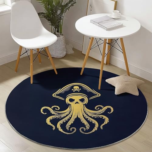 Waschbare Runde Teppiche 60 cm, Navigation Krake Pirat Muster Rutschfester Runder Rugs für das Wohnzimmer, Marine Weicher Niedrigfloriger Teppich für unter den Esstisch Waschbare Runde Teppiche 60 cm, Navigation Krake Pirat Muster Rutschfester Runder Rugs für das Wohnzimmer, Marine Weicher Niedrigfloriger Teppich für unter den Esstisch von Generisch