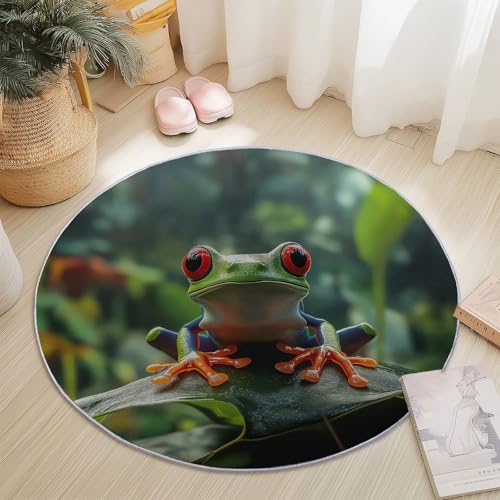 Waschbare Runde Teppiche 60 cm, Regenwald Laubfrosch Blätter Muster Rutschfester Runder Rugs für das Wohnzimmer, Grün Weicher Niedrigfloriger Teppich für unter den Esstisch Waschbare Runde Teppiche 60 cm, Regenwald Laubfrosch Blätter Muster Rutschfester Runder Rugs für das Wohnzimmer, Grün Weicher Niedrigfloriger Teppich für unter den Esstisch von Generisch