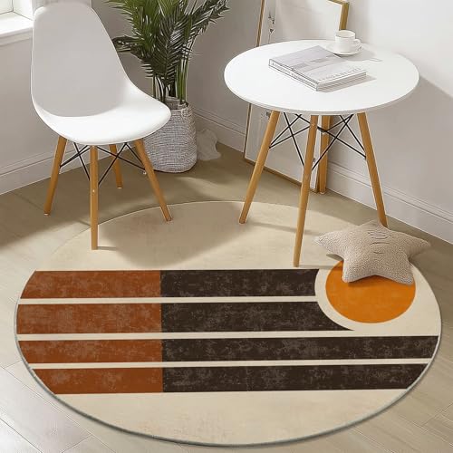 Waschbare Runde Teppiche 60 cm, Retro Sonne Linien Muster Rutschfester Runder Rugs für das Wohnzimmer, Beige Weicher Niedrigfloriger Teppich für unter den Esstisch Waschbare Runde Teppiche 60 cm, Retro Sonne Linien Muster Rutschfester Runder Rugs für das Wohnzimmer, Beige Weicher Niedrigfloriger Teppich für unter den Esstisch von Generisch