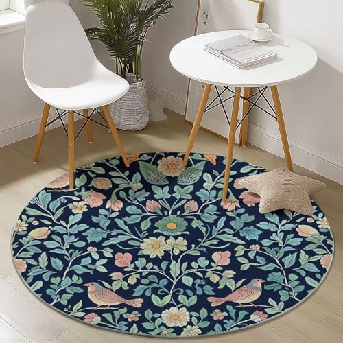 Waschbare Runde Teppiche 60 cm, Retro Vogel Blume Muster Rutschfester Runder Rugs für das Wohnzimmer, Grün Weicher Niedrigfloriger Teppich für unter den Esstisch Waschbare Runde Teppiche 60 cm, Retro Vogel Blume Muster Rutschfester Runder Rugs für das Wohnzimmer, Grün Weicher Niedrigfloriger Teppich für unter den Esstisch von Generisch