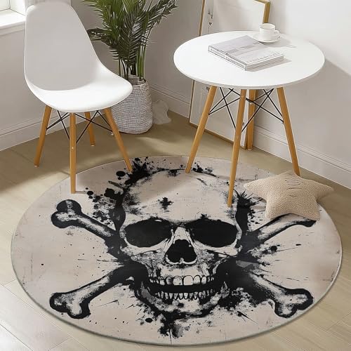 Waschbare Runde Teppiche 60 cm, Schädel Knochen Muster Rutschfester Runder Rugs für das Wohnzimmer, Beige Weicher Niedrigfloriger Teppich für unter den Esstisch Waschbare Runde Teppiche 60 cm, Schädel Knochen Muster Rutschfester Runder Rugs für das Wohnzimmer, Beige Weicher Niedrigfloriger Teppich für unter den Esstisch von Generisch