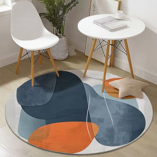Waschbare Runde Teppiche 90 cm, Abstrakt Geometrie Farbblöcke Muster Rutschfester Runder Rugs für das Wohnzimmer, Blaugrau Weicher Niedrigfloriger Teppich für unter den Esstisch Waschbare Runde Teppiche 90 cm, Abstrakt Geometrie Farbblöcke Muster Rutschfester Runder Rugs für das Wohnzimmer, Blaugrau Weicher Niedrigfloriger Teppich für unter den Esstisch von Generisch
