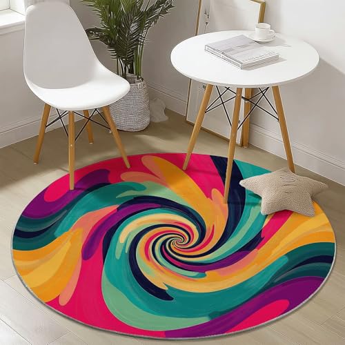 Waschbare Runde Teppiche 90 cm, Abstrakt Rotierende Linien Muster Rutschfester Runder Läufer für das Wohnzimmer, Bunt Weicher Niedrigfloriger Teppich für unter den Esstisch Waschbare Runde Teppiche 90 cm, Abstrakt Rotierende Linien Muster Rutschfester Runder Läufer für das Wohnzimmer, Bunt Weicher Niedrigfloriger Teppich für unter den Esstisch von Generisch