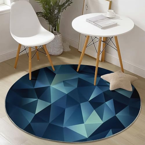 Waschbare Runde Teppiche 90 cm, Geometrie Dreiecke Muster Rutschfester Runder Rugs für das Wohnzimmer, Blau Weicher Niedrigfloriger Teppich für unter den Esstisch Waschbare Runde Teppiche 90 cm, Geometrie Dreiecke Muster Rutschfester Runder Rugs für das Wohnzimmer, Blau Weicher Niedrigfloriger Teppich für unter den Esstisch von Generisch