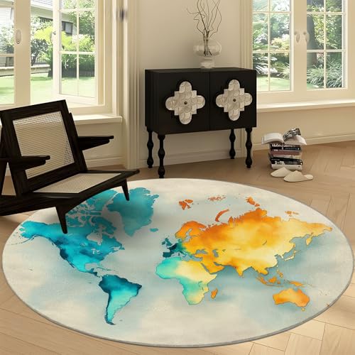 Waschbare Runde Teppiche 90 cm, Geometrische Karte Meer Rutschfester Runder Rugs für das Wohnzimmer - Vintage Poster Weicher Niedrigfloriger Teppich für unter den Esstisch Waschbare Runde Teppiche 90 cm, Geometrische Karte Meer Rutschfester Runder Rugs für das Wohnzimmer - Vintage Poster Weicher Niedrigfloriger Teppich für unter den Esstisch von Generisch
