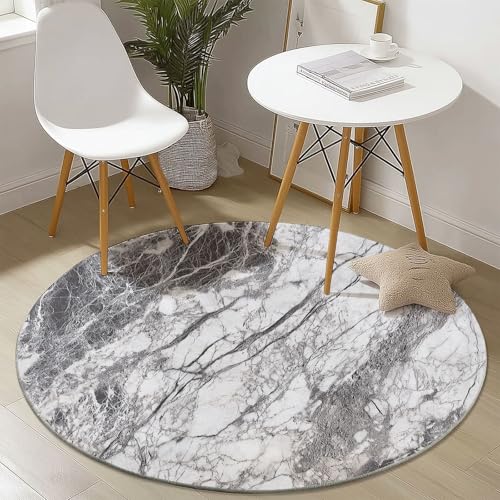 Waschbare Runde Teppiche 90 cm, Grau Marmorstruktur Muster Rutschfester Runder Rugs für das Wohnzimmer, Grau Weicher Niedrigfloriger Teppich für unter den Esstisch Waschbare Runde Teppiche 90 cm, Grau Marmorstruktur Muster Rutschfester Runder Rugs für das Wohnzimmer, Grau Weicher Niedrigfloriger Teppich für unter den Esstisch von Generisch