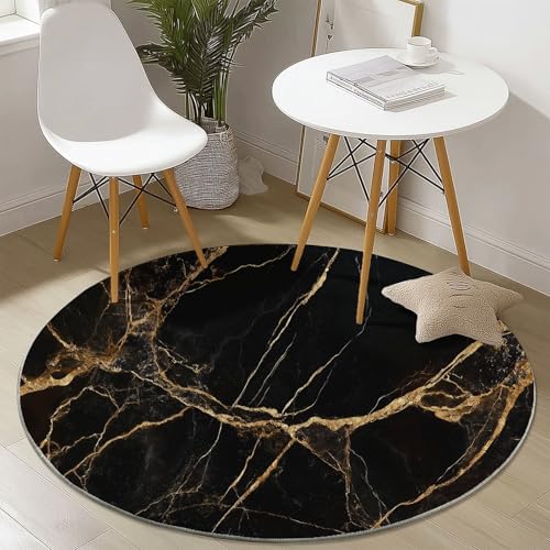 Waschbare Runde Teppiche 90 cm, Luxus Goldener Marmor Muster Rutschfester Runder Rugs für das Wohnzimmer, Schwarz Weicher Niedrigfloriger Teppich für unter den Esstisch Waschbare Runde Teppiche 90 cm, Luxus Goldener Marmor Muster Rutschfester Runder Rugs für das Wohnzimmer, Schwarz Weicher Niedrigfloriger Teppich für unter den Esstisch von Generisch