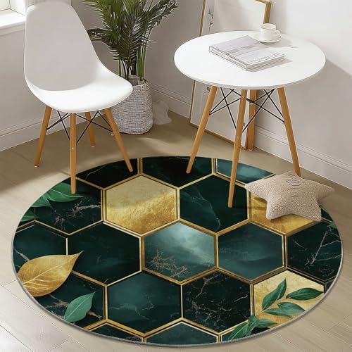 Waschbare Runde Teppiche 90 cm, Sechseckig Marmor Muster Rutschfester Runder Rugs für das Wohnzimmer, Grün Weicher Niedrigfloriger Teppich für unter den Esstisch Waschbare Runde Teppiche 90 cm, Sechseckig Marmor Muster Rutschfester Runder Rugs für das Wohnzimmer, Grün Weicher Niedrigfloriger Teppich für unter den Esstisch von Generisch
