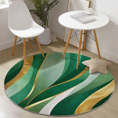 Waschbare Runde Teppiche 90 cm, Welle Muster Muster Rutschfester Runder Läufer für das Wohnzimmer, Grün Weicher Niedrigfloriger Teppich für unter den Esstisch Waschbare Runde Teppiche 90 cm, Welle Muster Muster Rutschfester Runder Läufer für das Wohnzimmer, Grün Weicher Niedrigfloriger Teppich für unter den Esstisch von Generisch
