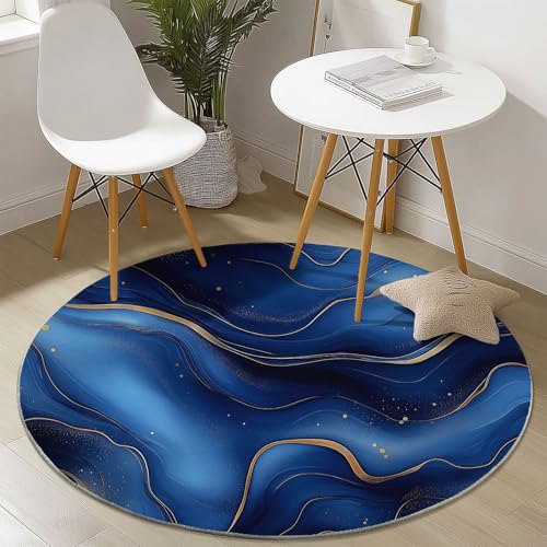 Waschbare Runde Teppiche 90 cm, Wellig Wirbel Muster Rutschfester Runder Rugs für das Wohnzimmer, Blau Weicher Niedrigfloriger Teppich für unter den Esstisch Waschbare Runde Teppiche 90 cm, Wellig Wirbel Muster Rutschfester Runder Rugs für das Wohnzimmer, Blau Weicher Niedrigfloriger Teppich für unter den Esstisch von Generisch