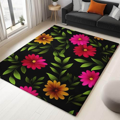Waschbare Teppiche 120 x 170 cm rutschfest Retro Stil Teppich, Handbemalt Pflanzen Blumen Indoor Wohnzimmer Teppich Böden Dekor für Schlafzimmer Jugendzimmer Badezimmer Waschbare Teppiche 120 x 170 cm rutschfest Retro Stil Teppich, Handbemalt Pflanzen Blumen Indoor Wohnzimmer Teppich Böden Dekor für Schlafzimmer Jugendzimmer Badezimmer von Generisch