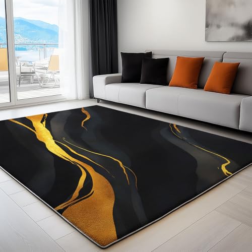 Waschbare Teppiche 60 x 90 cm für Wohnzimmer, Aquarell Schwarz und Gold Streifen Rutschfeste Teppiche fürs Schlafzimmer - Elegantes Design Weiche Kurzflor Läufer für Büro Bad Esszimmer Spielzimmer Waschbare Teppiche 60 x 90 cm für Wohnzimmer, Aquarell Schwarz und Gold Streifen Rutschfeste Teppiche fürs Schlafzimmer - Elegantes Design Weiche Kurzflor Läufer für Büro Bad Esszimmer Spielzimmer von Generisch