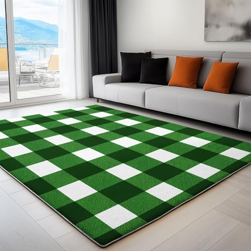 Waschbare Teppiche 60 x 90 cm für Wohnzimmer, Weiß Grün Kariert rutschfeste Teppiche fürs Schlafzimmer - Minimalistisches Design Weiche Kurzflor Läufer für Büro Bad Esszimmer Spielzimmer Waschbare Teppiche 60 x 90 cm für Wohnzimmer, Weiß Grün Kariert rutschfeste Teppiche fürs Schlafzimmer - Minimalistisches Design Weiche Kurzflor Läufer für Büro Bad Esszimmer Spielzimmer von Generisch