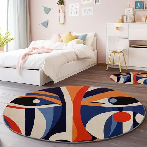 Waschbare Weiche Runde Teppich 60 x 60 cm, Abstrakt Gesicht Linien Muster Rutschfester Kurzflor Teppiche Wohnzimmer Esszimmer Schlafzimmer Küche - Bunt Druck Runder Teppiche von Generisch