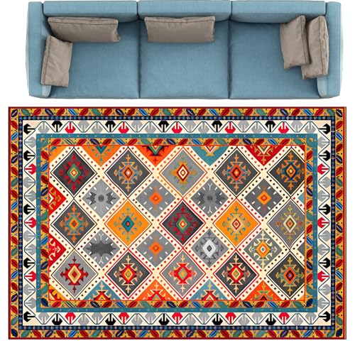 Waschbarer Kurzflor Teppich Vintage Rankgitter Design 90x150 cm Rot Grau Ideal für Wohnzimmer Schwarz Gelb Dunkelblau Grün Optionen, weicher Teppich für Heimdekoration von Generisch