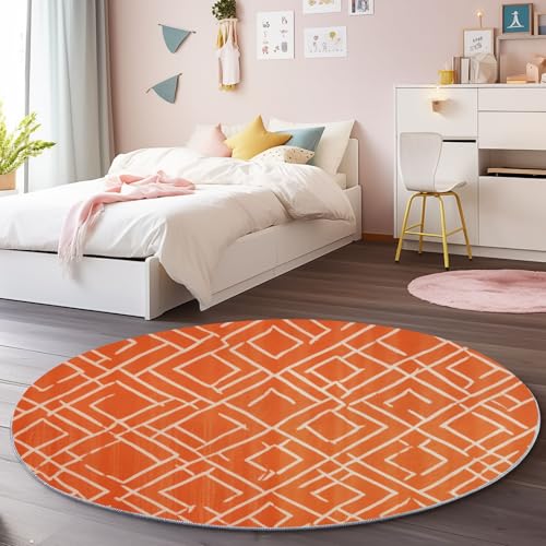 Waschbarer Runder Teppich 120 cm - Elegant Rustikal Geometrisch Thema Flauschig Weich Flanell Teppich für Schlafzimmer, Orange Farbe rutschfeste Runder Teppiche für den Innenbereich Waschbarer Runder Teppich 120 cm - Elegant Rustikal Geometrisch Thema Flauschig Weich Flanell Teppich für Schlafzimmer, Orange Farbe rutschfeste Runder Teppiche für den Innenbereich von Generisch
