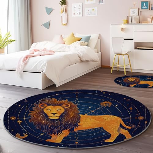 Waschbarer Runder Teppich 120 cm - Galaxie-Konstellation Löwe Thema Flauschig Weich Flanell Teppich für Schlafzimmer, Dunkelblau rutschfeste Runder Teppiche für den Innenbereich Waschbarer Runder Teppich 120 cm - Galaxie-Konstellation Löwe Thema Flauschig Weich Flanell Teppich für Schlafzimmer, Dunkelblau rutschfeste Runder Teppiche für den Innenbereich von Generisch