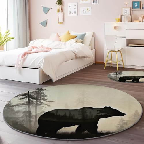 Waschbarer Runder Teppich 120 cm - Natur Wald Tiere Bär Thema Flauschig Weich Flanell Teppich für Schlafzimmer, Hellbraun rutschfeste Runder Teppiche für den Innenbereich Waschbarer Runder Teppich 120 cm - Natur Wald Tiere Bär Thema Flauschig Weich Flanell Teppich für Schlafzimmer, Hellbraun rutschfeste Runder Teppiche für den Innenbereich von Generisch