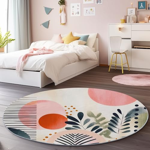 Waschbarer Runder Teppich 160 cm - Bohème Abstrakt Geometrisch Blätter Thema Flauschig Weich Flanell Teppich für Schlafzimmer, Beige rutschfeste Runder Teppiche für den Innenbereich Waschbarer Runder Teppich 160 cm - Bohème Abstrakt Geometrisch Blätter Thema Flauschig Weich Flanell Teppich für Schlafzimmer, Beige rutschfeste Runder Teppiche für den Innenbereich von Generisch