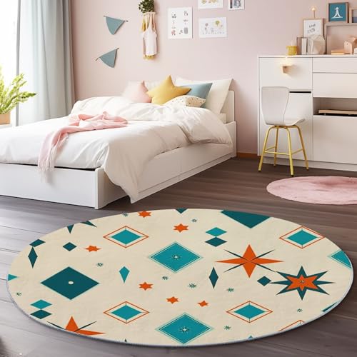 Waschbarer Runder Teppich 60 cm - Mid-Century Modern Geometrisch Rauten Thema Flauschig Weich Flanell Teppich für Schlafzimmer, Creme rutschfeste Runder Teppiche für den Innenbereich Waschbarer Runder Teppich 60 cm - Mid-Century Modern Geometrisch Rauten Thema Flauschig Weich Flanell Teppich für Schlafzimmer, Creme rutschfeste Runder Teppiche für den Innenbereich von Generisch