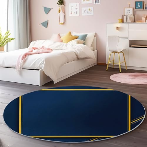Waschbarer Runder Teppich 90 cm - Minimal Rechteck Linien Thema Flauschig Weich Flanell Teppich für Schlafzimmer, Schwarz Gold rutschfeste Runder Teppiche für den Innenbereich von Generisch