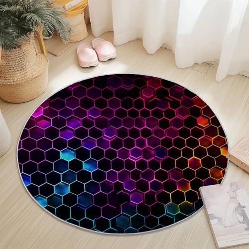 Waschbarer Runder Teppich Einfach Design Technologisch Geometrie Thema, Dunkel Weich Kurzflor rutschfest 180 cm Rund Teppiche - für Schlafzimmer Kinderzimmer Wohnzimmer Esszimmer Schalldämmung von Generisch