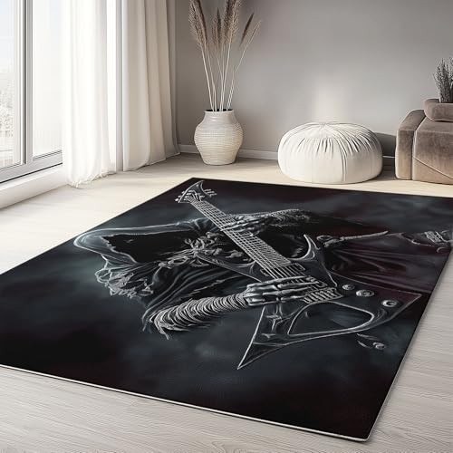 Waschbarer Rutschfester Teppich 120 x 180cm, Dark Fantasy Sensenmann Sense E-Gitarre Leichte und Flauschig Matte Strapazierfähig für Flur Eingangsbereich Wohnzimmer Kinderzimmer Teppiche Gegend Waschbarer Rutschfester Teppich 120 x 180cm, Dark Fantasy Sensenmann Sense E-Gitarre Leichte und Flauschig Matte Strapazierfähig für Flur Eingangsbereich Wohnzimmer Kinderzimmer Teppiche Gegend von Generisch