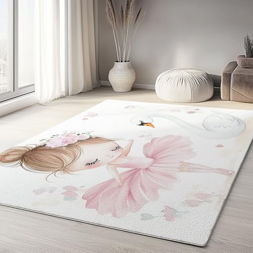 Waschbarer Rutschfester Teppich 120 x 180cm, Kleines Ballerina-Mädchen weißer Schwan Leichte und Flauschig Matte Strapazierfähig für Flur Eingangsbereich Wohnzimmer Kinderzimmer Teppiche Gegend Waschbarer Rutschfester Teppich 120 x 180cm, Kleines Ballerina-Mädchen weißer Schwan Leichte und Flauschig Matte Strapazierfähig für Flur Eingangsbereich Wohnzimmer Kinderzimmer Teppiche Gegend von Generisch