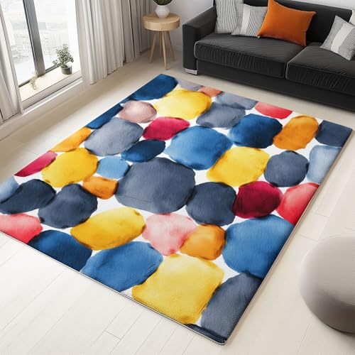 Waschbarer Rutschfester Teppich 140 x 200cm, Bunte handgezeichnete Kieselsteine Aquarell Leichte und Flauschig Matte Strapazierfähig für Flur Eingangsbereich Wohnzimmer Kinderzimmer Teppiche Gegend von Generisch