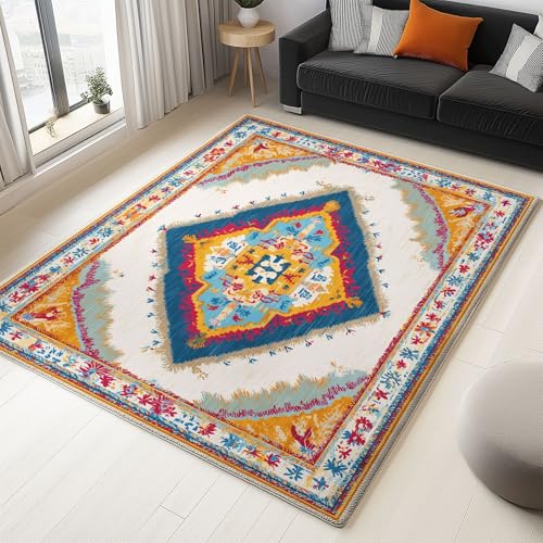 Waschbarer Rutschfester Teppich 140 x 200cm, Ethnisch Stammes Drucke Leichte und Flauschig Matte Strapazierfähig für Flur Eingangsbereich Wohnzimmer Kinderzimmer Teppiche Gegend von Generisch