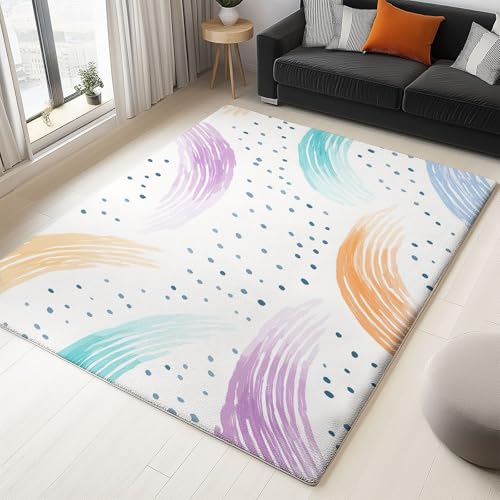 Waschbarer Rutschfester Teppich 140 x 200cm, Regenbogenfarben Linien Tupfen Leichte und Flauschig Matte Strapazierfähig für Flur Eingangsbereich Wohnzimmer Kinderzimmer Teppiche Gegend Waschbarer Rutschfester Teppich 140 x 200cm, Regenbogenfarben Linien Tupfen Leichte und Flauschig Matte Strapazierfähig für Flur Eingangsbereich Wohnzimmer Kinderzimmer Teppiche Gegend von Generisch