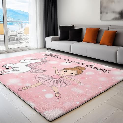 Waschbarer Rutschfester Teppich 140 x 200cm, Süße Ballerina Mädchen und Einhorn, Leichte und Flauschig Matte, Strapazierfähig für Flur, Eingangsbereich, Wohnzimmer Kinderzimmer Teppiche Gegend Waschbarer Rutschfester Teppich 140 x 200cm, Süße Ballerina Mädchen und Einhorn, Leichte und Flauschig Matte, Strapazierfähig für Flur, Eingangsbereich, Wohnzimmer Kinderzimmer Teppiche Gegend von Generisch