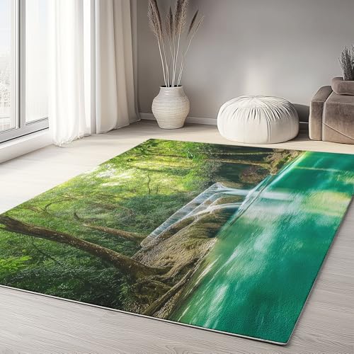 Waschbarer Rutschfester Teppich 80 x 150cm, Parklandschaft Wald türkisfarbener Pool Leichte und Flauschig Matte Strapazierfähig für Flur Eingangsbereich Wohnzimmer Kinderzimmer Teppiche Gegend Waschbarer Rutschfester Teppich 80 x 150cm, Parklandschaft Wald türkisfarbener Pool Leichte und Flauschig Matte Strapazierfähig für Flur Eingangsbereich Wohnzimmer Kinderzimmer Teppiche Gegend von Generisch
