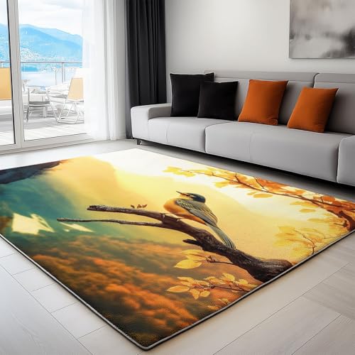 Waschbarer Teppich Natur Tiere Vögel Zweige 180 x 240 cm Kurzflor Extra Weich Pflegeleicht Teppiche Gelb, rutschfest Fusselfrei Läufer für Wohnzimmer Schlafzimmer, Küche Waschbarer Teppich Natur Tiere Vögel Zweige 180 x 240 cm Kurzflor Extra Weich Pflegeleicht Teppiche Gelb, rutschfest Fusselfrei Läufer für Wohnzimmer Schlafzimmer, Küche von Generisch