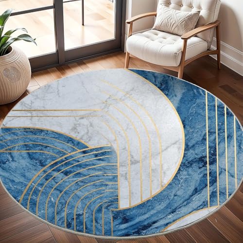 Waschbarer Teppich Rund 100 cm – Abstraktes Geometrisches Design Rutschfester Flanell Teppich für Wohnzimmer, Schlafzimmer, Kinderzimmer – Mehrfarbig Weich & Pflegeleicht Runder Teppiche von Generisch